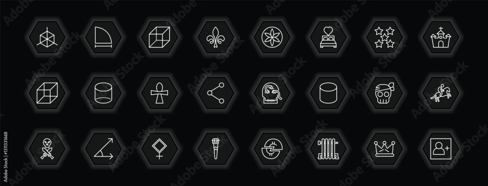 Aufkleber outline icons set - shapes concept. vector icons included cube geometrical, rectangular prism, flowe