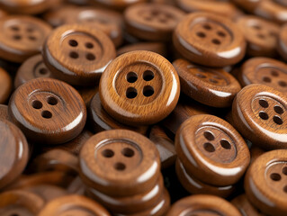 Fototapeta premium Close-up view of wooden buttons creating an artistic texture. Ideal for sewing enthusiasts, craft projects, or textile design inspiration.