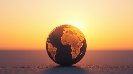 Fototapeta premium Climate change with global transition idea. Globe silhouette against a vibrant sunset backdrop.