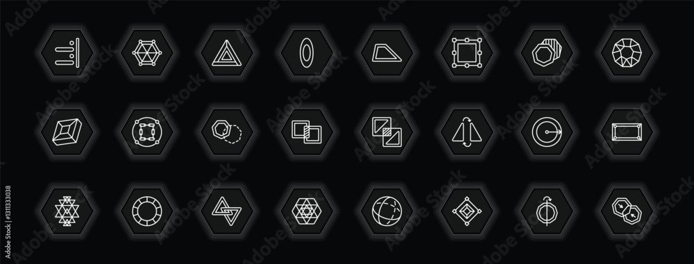 Poster outline icons set - geometric figure concept. vector icons included right alignment, triangle, trape