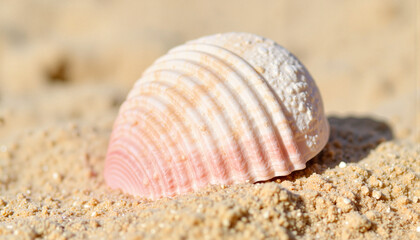 Textured seashell on sandy beach, natural beauty and tranquility