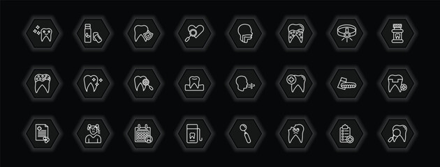 outline icons set - dentist concept. vector icons included shiny tooth, prophylaxis, oral, clean tooth and more.
