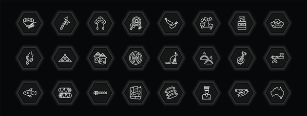 outline icons set - culture concept. vector icons included ajoblanco, kokoshnik, fried shrimp, native american wigwam and more. © IconArt