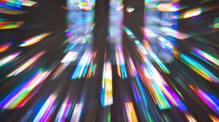 A stained glass window effect with vibrant, multicolored light beams