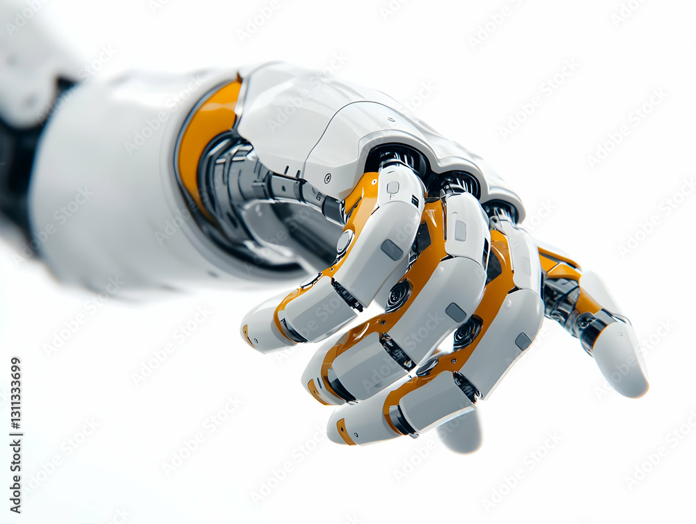 Poster futuristic robotic hand reaching out, showcasing advanced mechanical design and intricate details, s