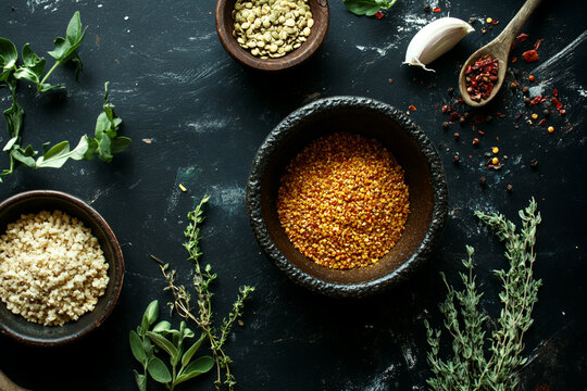  spicy herbs and spices cooking ingredients food photography meal dish thyme cumin chili