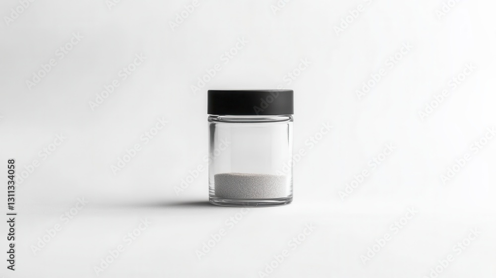 Poster Elegant minimalist spice jar design featuring black and white color scheme for simple herbal branding in a clean setting