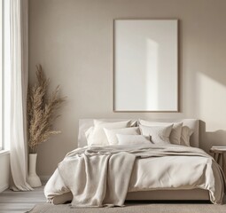 Beige Bedroom with Blank Art Print