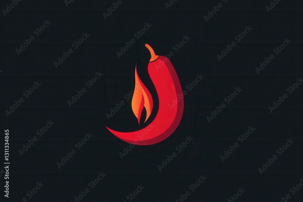Aufkleber bold modern chili pepper logo featuring a minimalist fire icon in striking red color against a dark 
