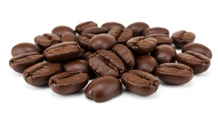 Roasted coffee beans isolated on white background  
