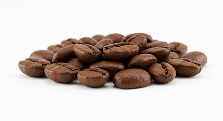 Roasted coffee beans isolated on white background  
