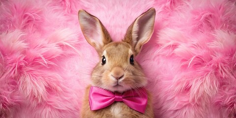 Pink Easter Bunny Aerial Photo - Cute Spring Bunny with Bow Tie, Generative AI Image