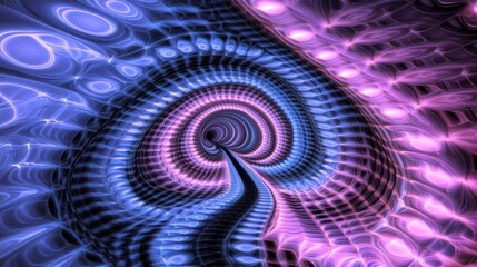 Abstract swirling tunnel of blue and pink light.