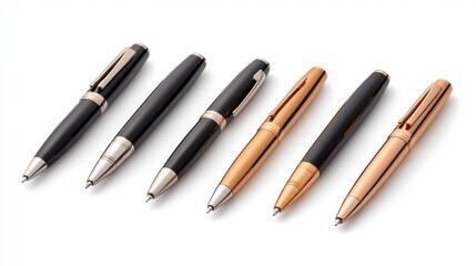 Set of luxurious pens with a polished finish isolated on a white background. Generative AI