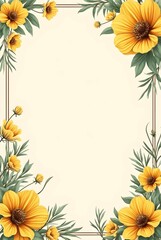 delicate floral border with bright yellow flowers and green vines on a soft, textured background, creating a serene and inviting frame