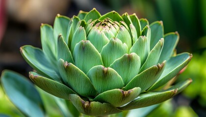 Vibrant Green Artichoke Bud, Close Up. Fresh, Healthy Food, and Organic Gardening Concepts,