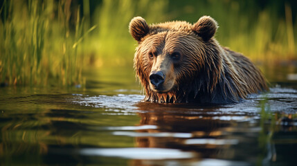 Obraz premium Brown Bear in Water Wildlife Photography Nature