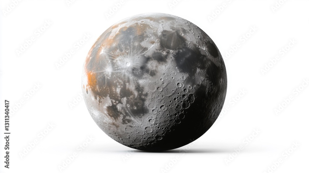 Wall mural realistic moon surface map isolated on white background. generative ai