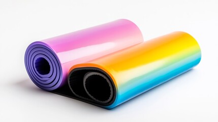 Two yoga mats with vibrant gradient colors isolated on a white background. Generative AI