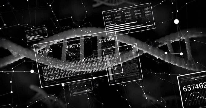 DNA strand with binary coding, scientific data processing in animation form