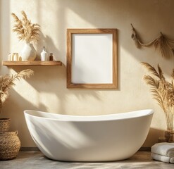 Bohemian Bathroom with Bathtub & Art
