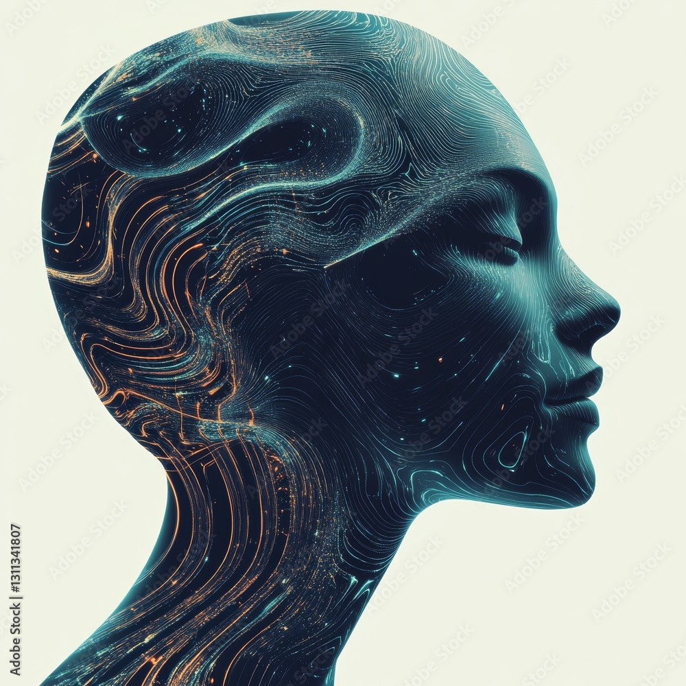Aufkleber abstract profile of a futuristic human with digital lines and patterns
