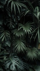 Lush green tropical leaves creating a dense and vibrant foliage backdrop.