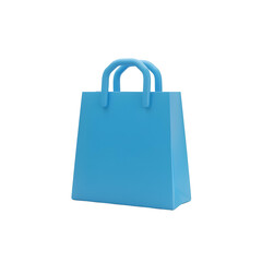 3D blue shopping bag icon isolated on transparent background for e-commerce.