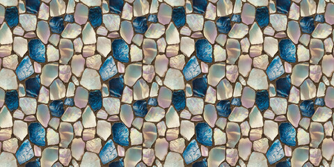 iridescent vivid blue and soft iridescent pearl random pattern mosaic tiles
