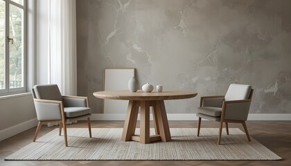 Modern Minimalist Dining Room Interior with Wooden Furniture and Neutral Colors