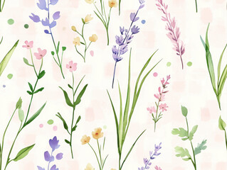 Delicate watercolor floral pattern with various colorful flowers and greenery