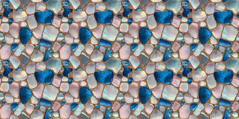 iridescent vivid blue and soft iridescent pearl random pattern mosaic tiles