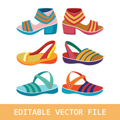 Summer beach sandals. Travel shoes cartoon icon