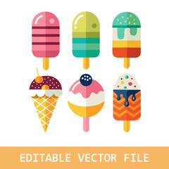 Set of popsicle ice creams isolated layered flat vectors