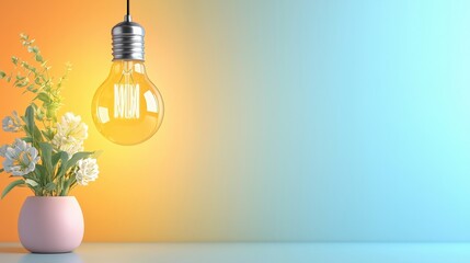 Still life minimalist desk with light and blooms