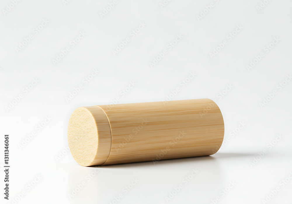 Poster bamboo container lying on white surface in studio environment