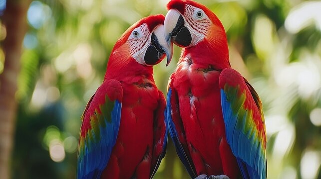 two parrots show affection for each other