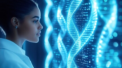Scientist Studies Digital Dna Double Helix In Lab