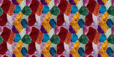 ruby red, sapphire blue, emerald green, golden citrine, and amethyst violet random pattern mosaic tiles