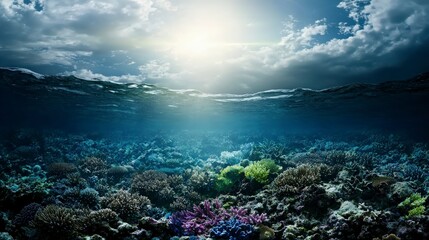 Fototapeta premium Underwater pollution dispersal coral reef environmental impact ocean serene viewpoint conservation awareness