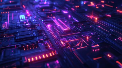 An abstract vibrant image of a digital circuit boards surface