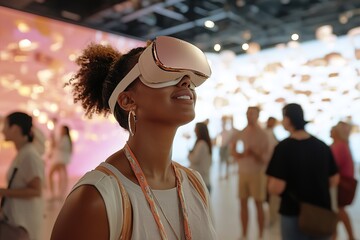 Engaging with virtual reality technology at an interactive exhibit during the day