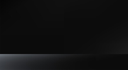 Obraz premium Empty black studio background. Empty Room Studio with table. Space for selling products, backdrop, wallpaper, background, text. Gradient table. Vector illustration.