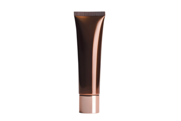 Cream tube plastic tall gold pastel portable isolated on cut out PNG or transparent background. Collapsible squeeze tube cosmetic containers with flip lid. Modern bottle packaging products.