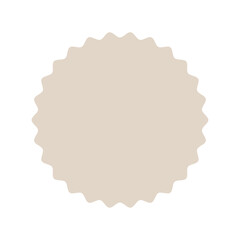 Beige round frame with wavy edge. Blank craft label isolated on white or transparent background. Vector illustration. Postage stamp. Shabby sheet of paper with space for text and design.