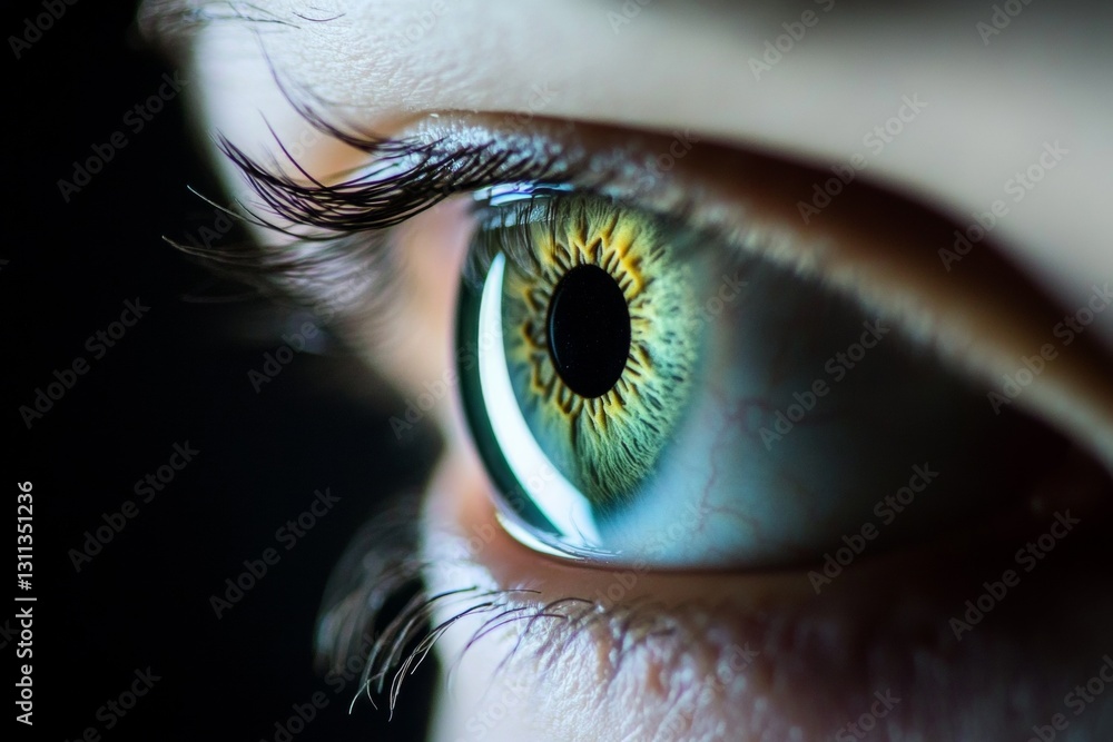Poster close-up view of a vibrant human eye with unique color patterns