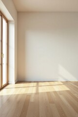 Empty Room with Natural Light Streaming Through a Window and Light Hardwood Floor