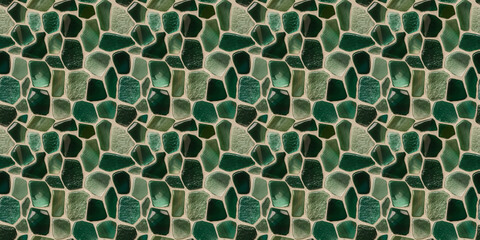 deep emerald green and shimmering jade random pattern mosaic tiles
