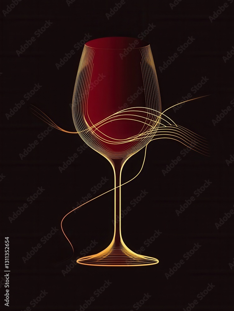 Aufkleber minimalist wine glass logo featuring abstract lines in deep red and gold colors for sophisticated br