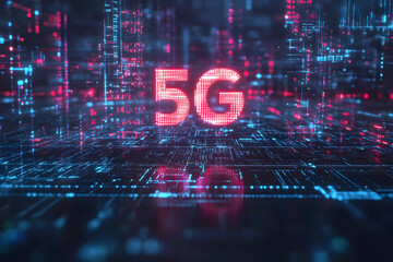 Futuristic abstract visualization of finance digital hologram. Global 5G network wireless systems and internet technology. smart city communication network. 5G wireless internet wifi connection data.	